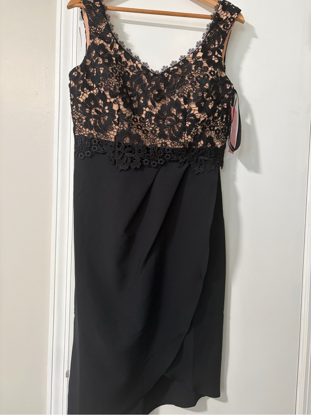 Black Lace-Trim Slip Dress with Nude Lining
